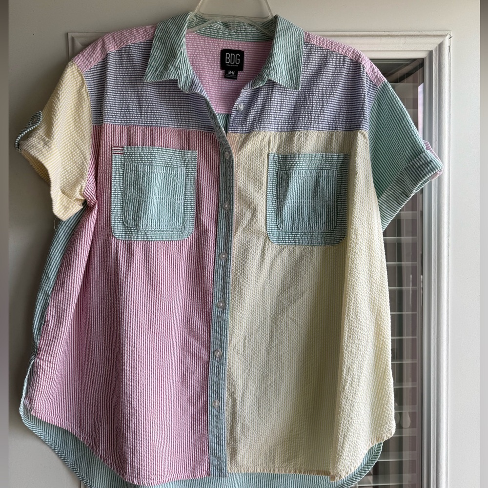 BDG Pastel Striped Short Sleeve Shirt